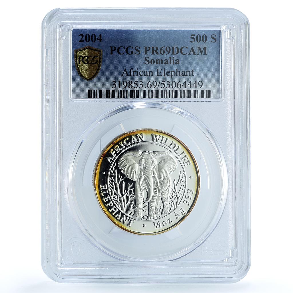 Somalia 500 shillings Elephant KM-186 Wildlife PR 69 PCGS silver coin 2004