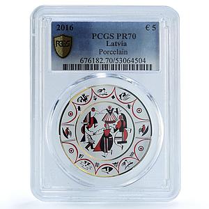Latvia 5 euros Baltars Porcelain KM-181 Crafts Dance PR 70 PCGS silver coin 2016