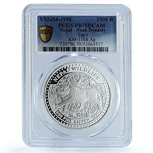 Nepal 1500 rupees Tiger KM-1168 Wildlife Fauna Cat PR 70 PCGS silver coin 1998