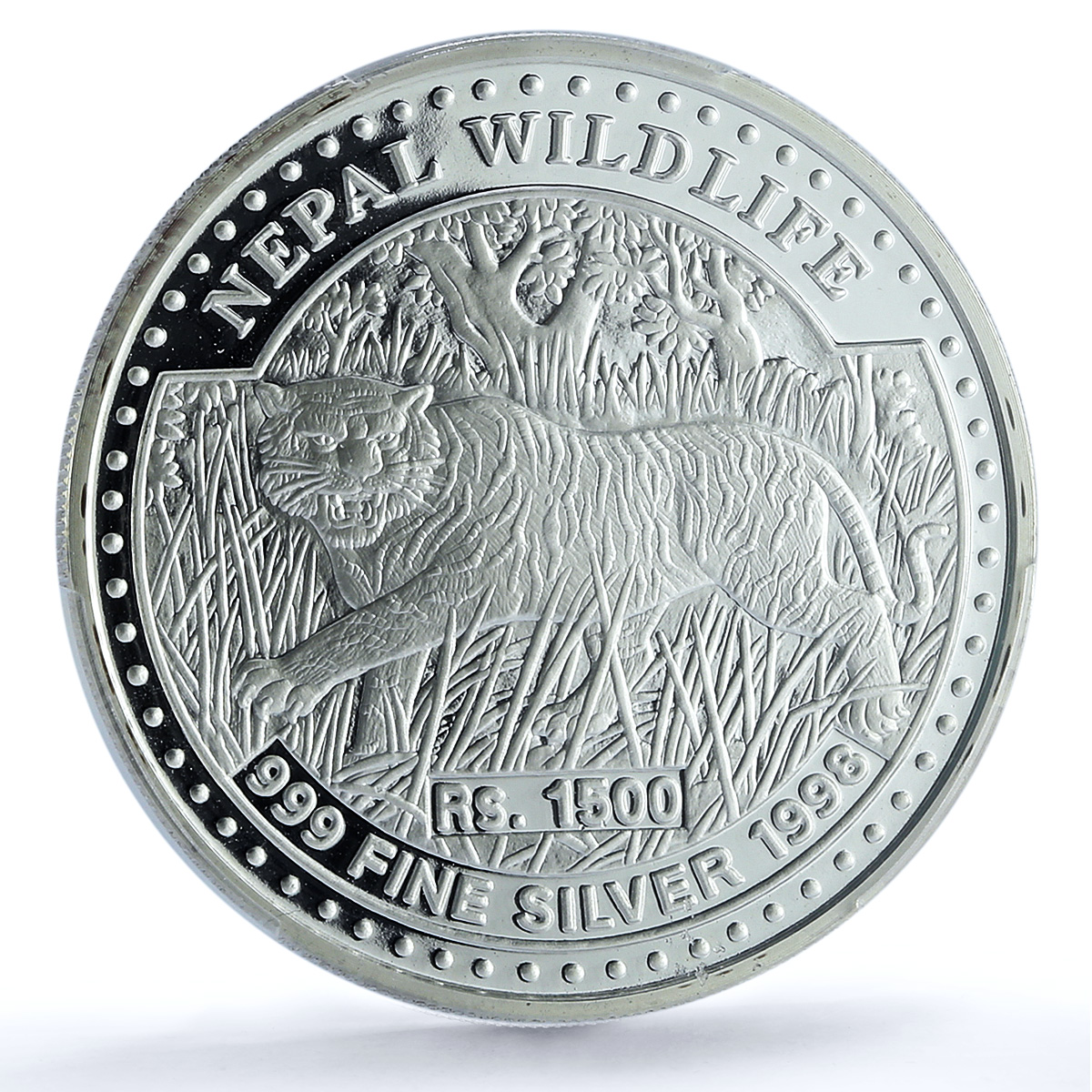 Nepal 1500 rupees Tiger KM-1168 Wildlife Fauna Cat PR 70 PCGS silver coin 1998 Nepal 1500 rupees Tiger KM-1168 Wildlife Fauna Cat PR 70 PCGS silver coin 1998