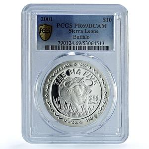 Sierra Leone 10 dollars Buffalo KM-235 Fauna Bull PR 69 PCGS silver coin 2001