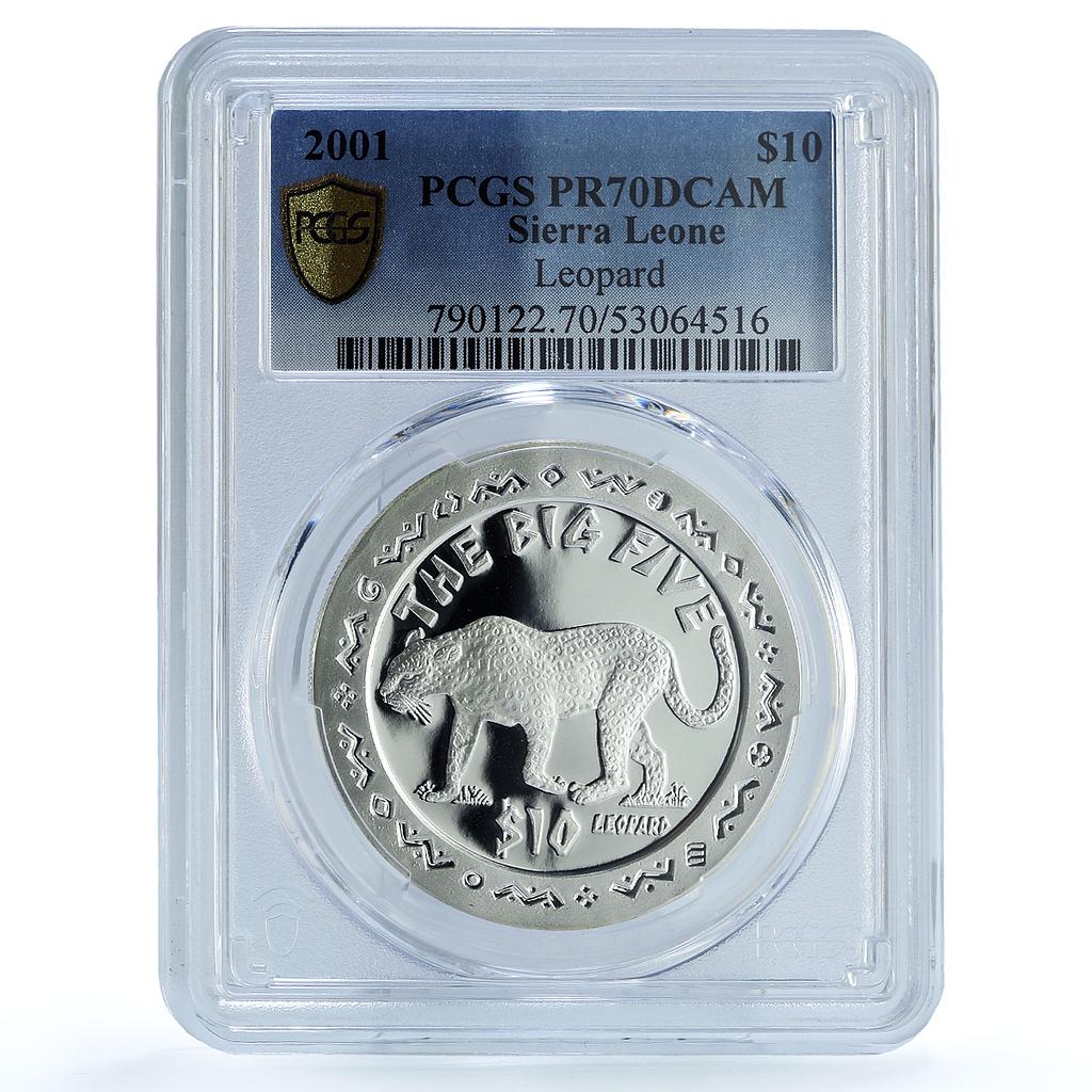 Sierra Leone 10 dollars Leopard KM-229 Fauna Cat PR 70 PCGS silver coin 2001 Sierra Leone 10 dollars Leopard KM-229 Fauna Cat PR 70 PCGS silver coin 2001