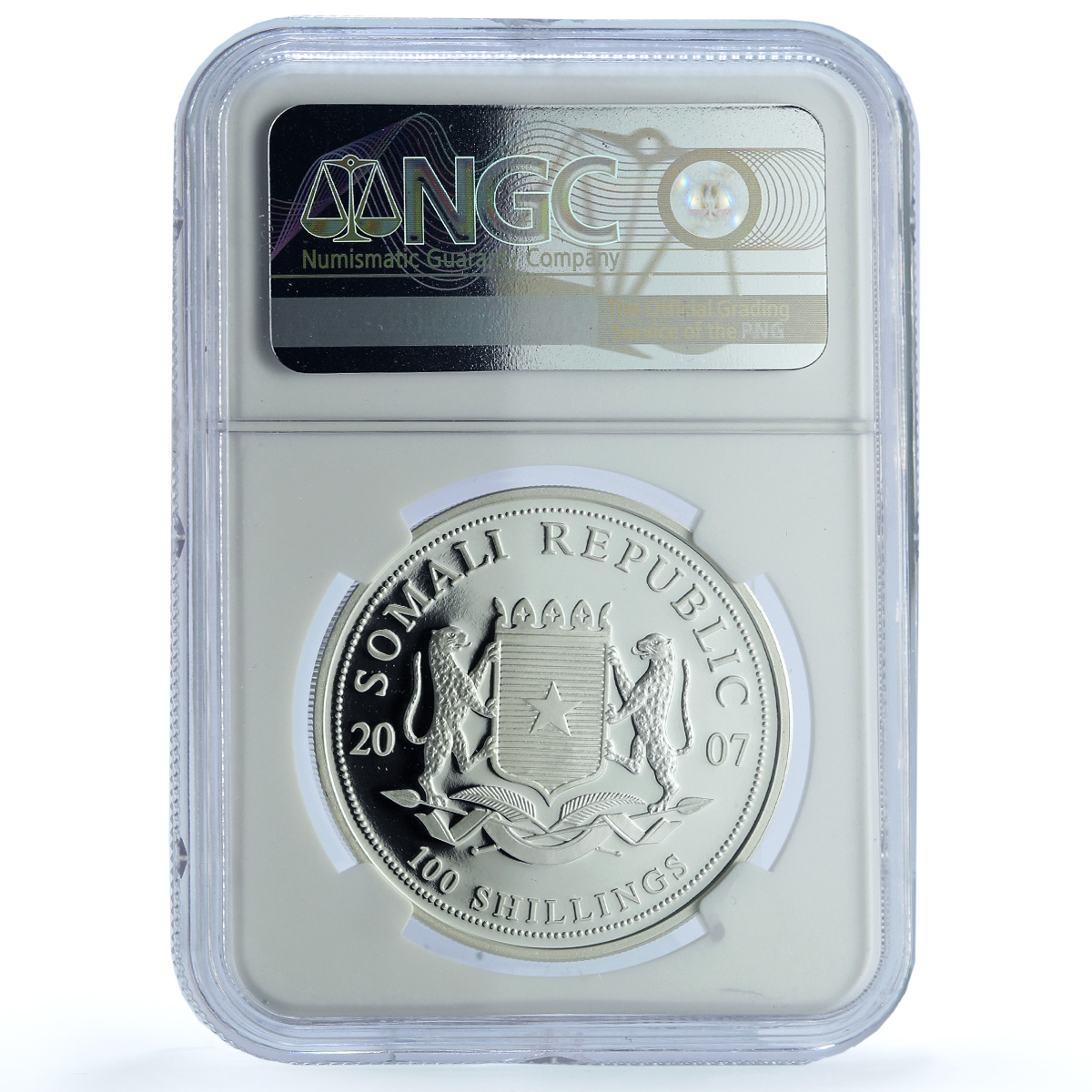 Somalia 100 shillings Elephant KM-182 African Wildlife PF70 NGC silver coin 2007