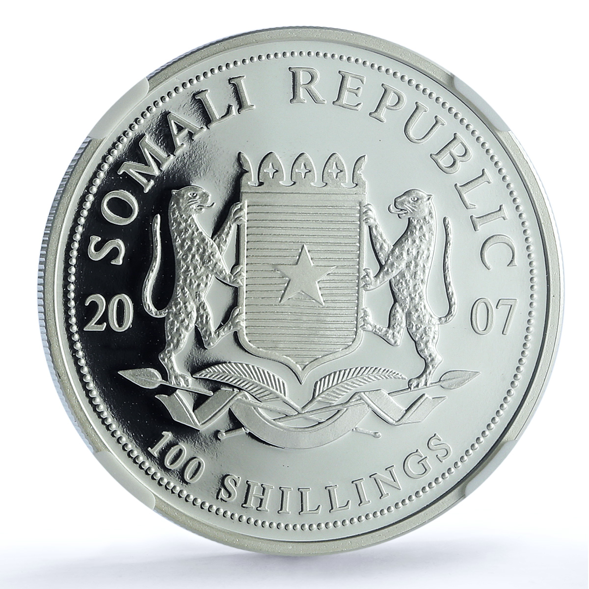 Somalia 100 shillings Elephant KM-182 African Wildlife PF70 NGC silver coin 2007