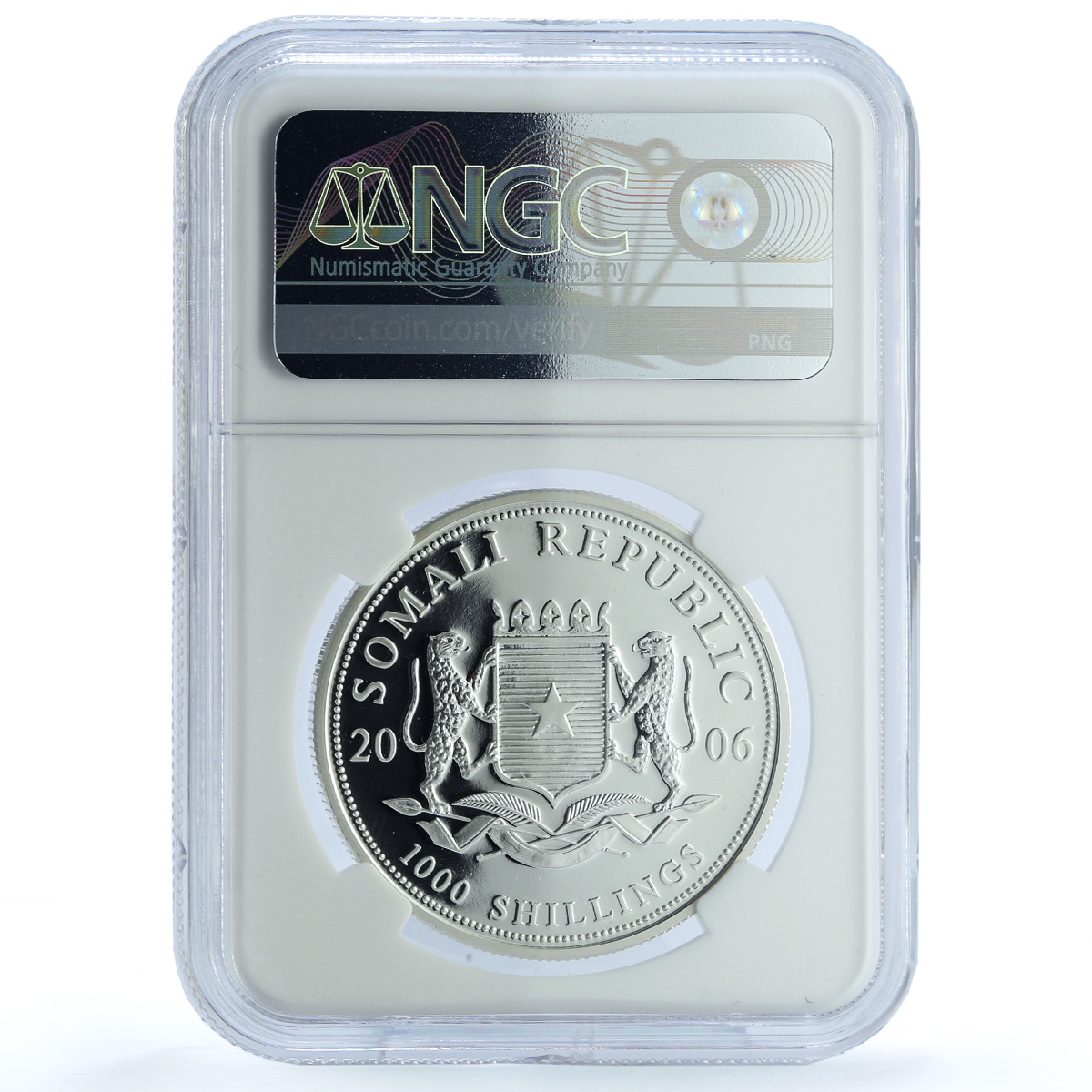 Somalia 1000 shillings Elephant KM-195 African Wildlife PF 70 NGC Ag coin 2007 Somalia 1000 shillings Elephant KM-195 African Wildlife PF 70 NGC Ag coin 2007