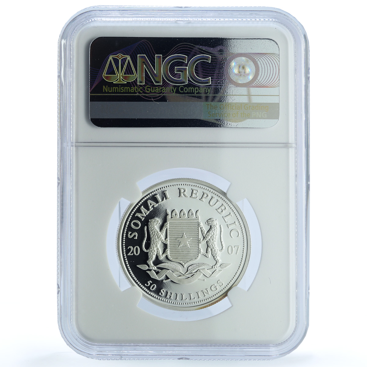 Somalia 50 shillings Elephant KM-178 African Wildlife PF 70 NGC silver coin 2007 Somalia 50 shillings Elephant KM-178 African Wildlife PF 70 NGC silver coin 2007
