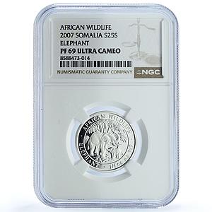 Somalia 25 shillings Elephant KM-177 African Wildlife PF 69 NGC silver coin 2007