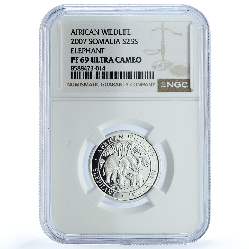 Somalia 25 shillings Elephant KM-177 African Wildlife PF 69 NGC silver coin 2007 Somalia 25 shillings Elephant KM-177 African Wildlife PF 69 NGC silver coin 2007