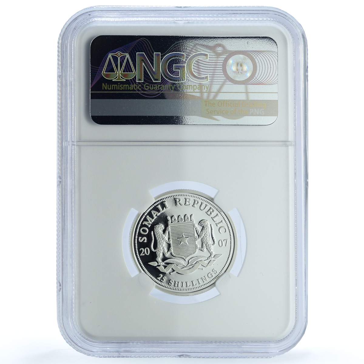 Somalia 25 shillings Elephant KM-177 African Wildlife PF 69 NGC silver coin 2007 Somalia 25 shillings Elephant KM-177 African Wildlife PF 69 NGC silver coin 2007