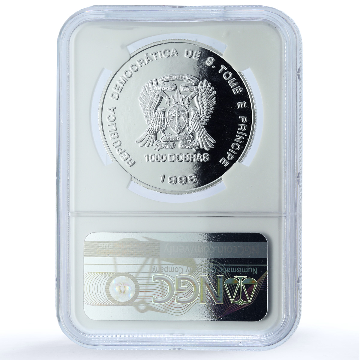 Sao Tome 1000 dobras Butterfly Hologram KM-82 Fauna PF 69 NGC silver coin 1998 Sao Tome 1000 dobras Butterfly Hologram KM-82 Fauna PF 69 NGC silver coin 1998