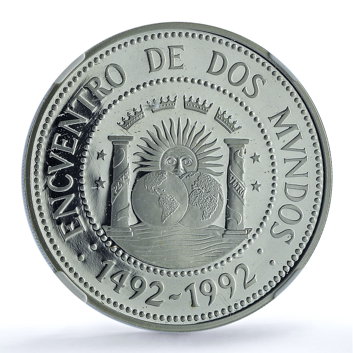Argentina 1000 australes Ibero-American KM-106 Pillars PF69 NGC silver coin 1991