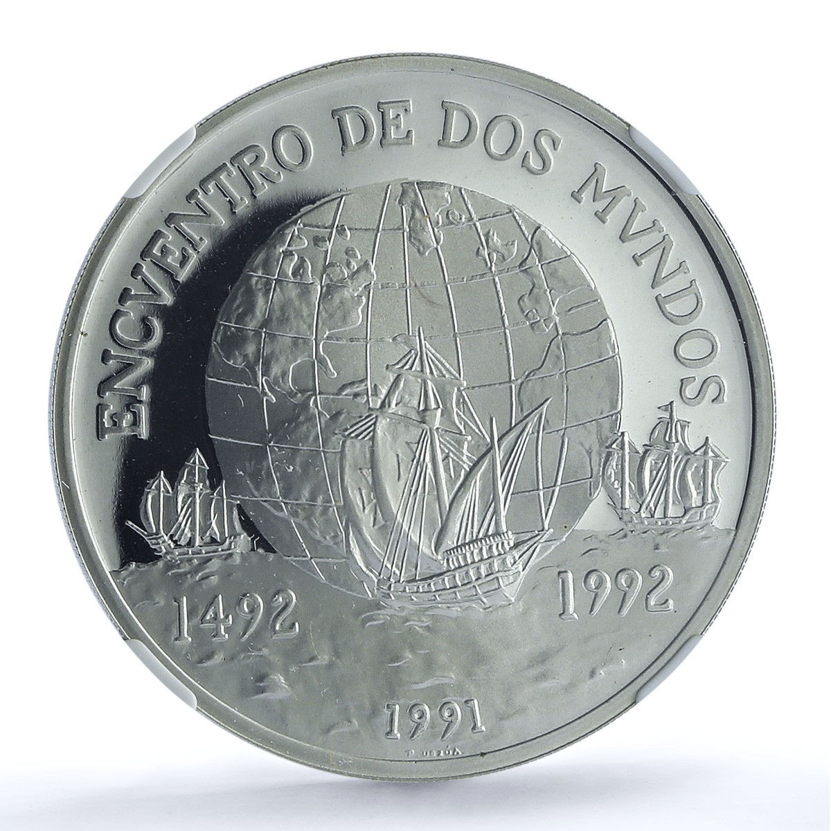 Chile 10000 pesos Ibero-American KM-230 Globe Ship PF 69 NGC silver coin 1991 Chile 10000 pesos Ibero-American KM-230 Globe Ship PF 69 NGC silver coin 1991
