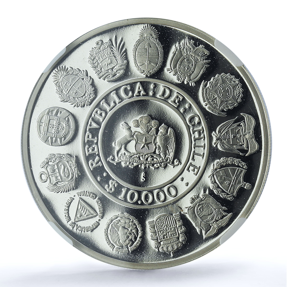 Chile 10000 pesos Ibero-American KM-230 Globe Ship PF 69 NGC silver coin 1991 Chile 10000 pesos Ibero-American KM-230 Globe Ship PF 69 NGC silver coin 1991