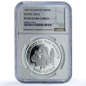 Ecuador 5000 sucres Native Costumes Ibero-American PF 69 NGC silver coin 1997