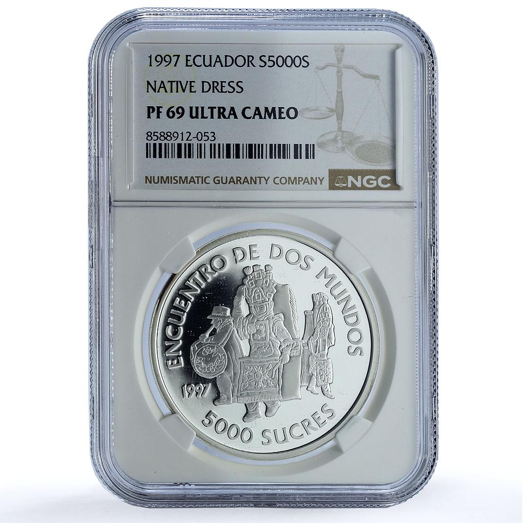 Ecuador 5000 sucres Native Costumes Ibero-American PF 69 NGC silver coin 1997