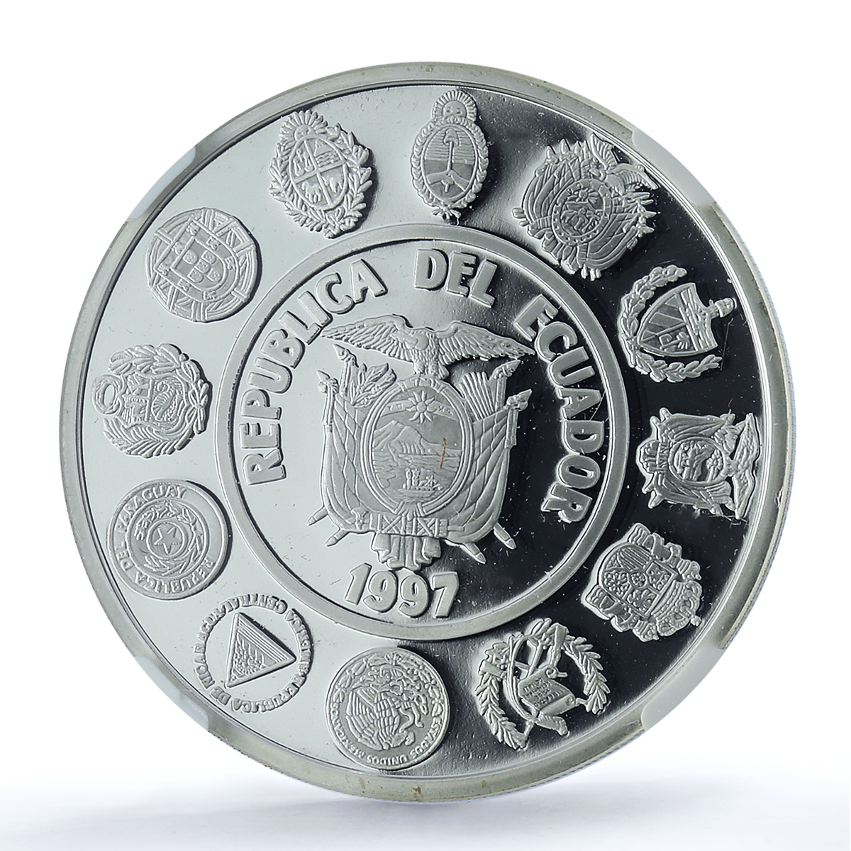 Ecuador 5000 sucres Native Costumes Ibero-American PF 69 NGC silver coin 1997
