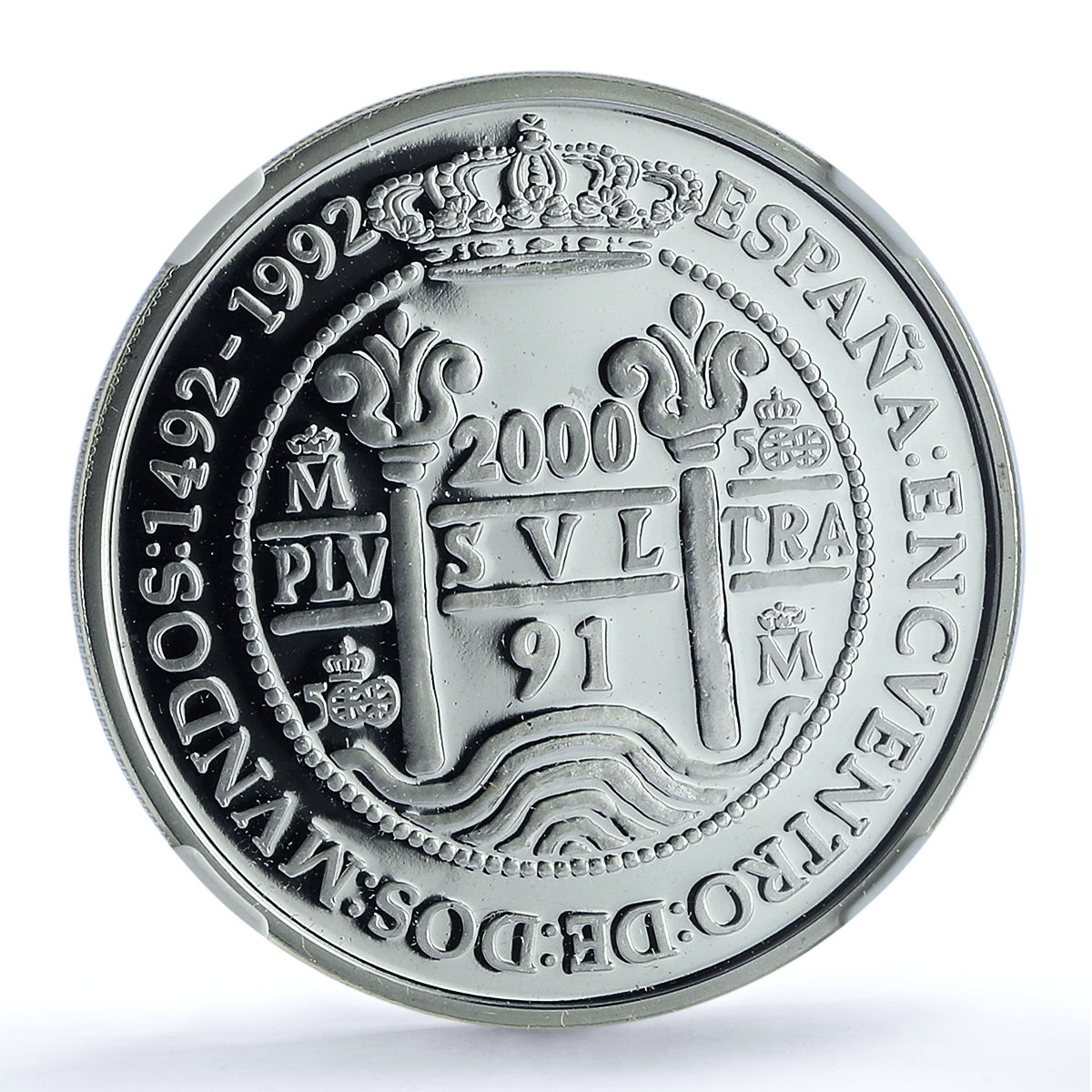 Spain 2000 pesetas Pillar Dollar KM-891 Ibero-American PF69 NGC silver coin 1991