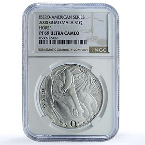 Guatemala 1 quetzal Man Horse KM-286 Ibero-American PF 69 NGC silver coin 2000