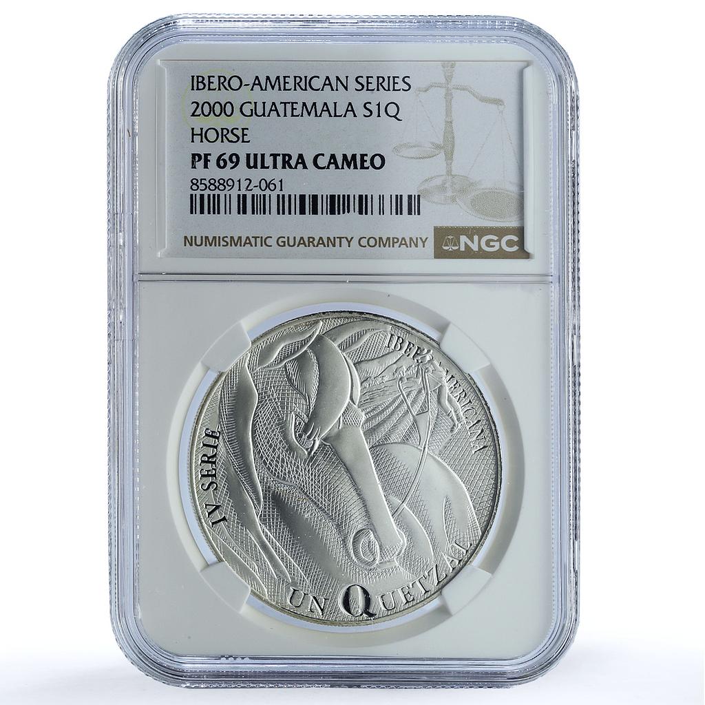 Guatemala 1 quetzal Man Horse KM-286 Ibero-American PF 69 NGC silver coin 2000 Guatemala 1 quetzal Man Horse KM-286 Ibero-American PF 69 NGC silver coin 2000