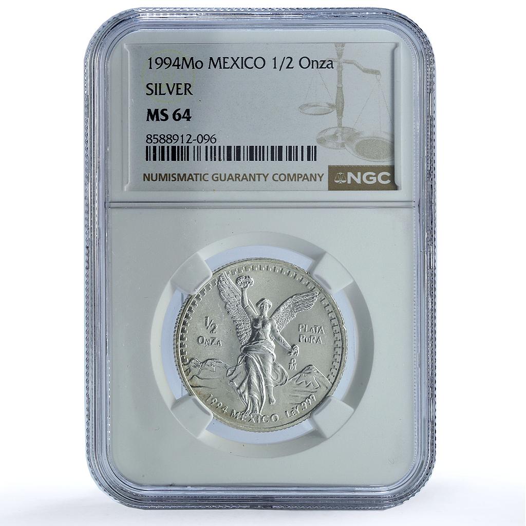 Mexico 1/2 onza Libertad Angel of Independence KM-545 MS 64 NGC silver coin 1994
