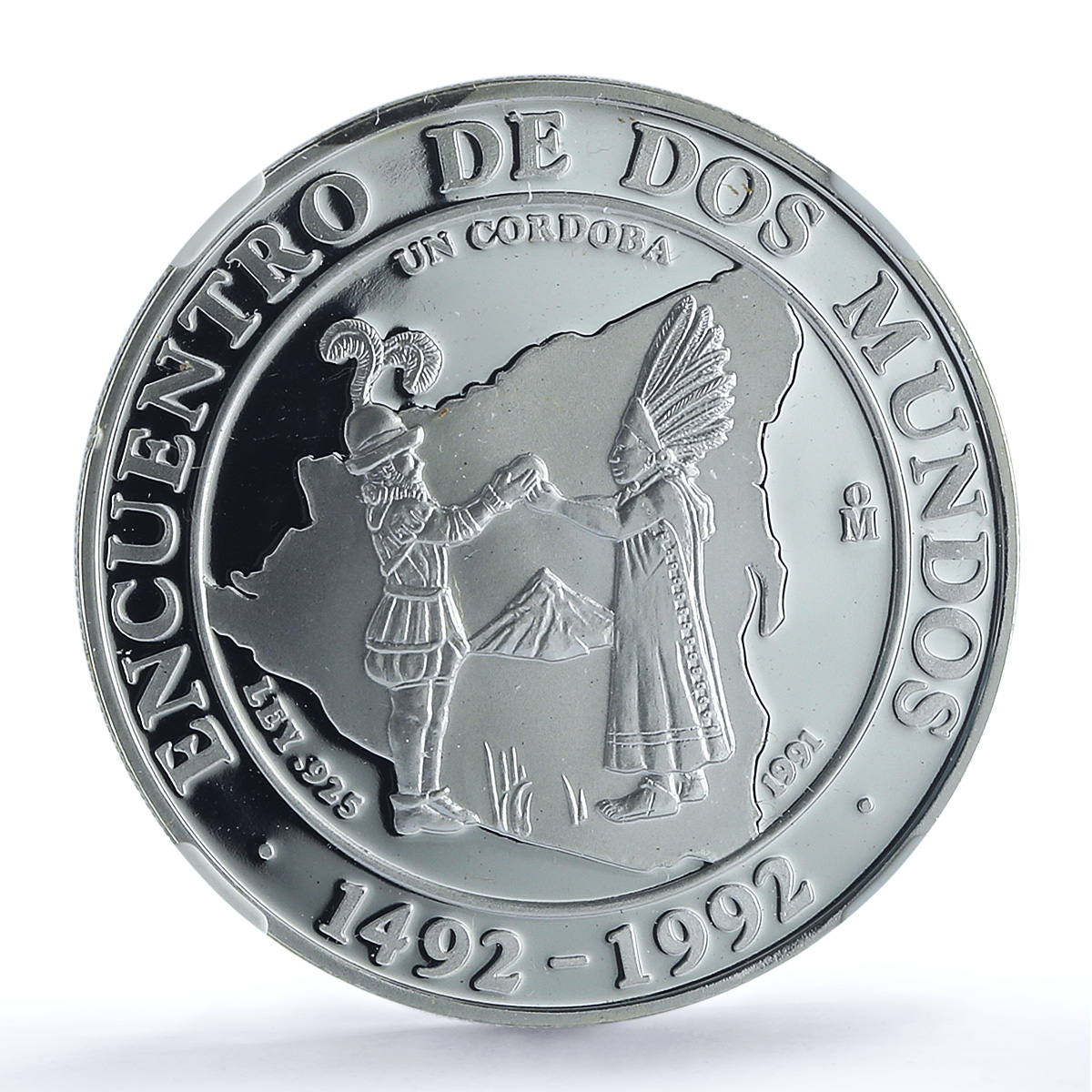 Nicaragua 1 cordoba Ibero-American KM-77 Dos Mundos PF 69 NGC silver coin 1991 Nicaragua 1 cordoba Ibero-American KM-77 Dos Mundos PF 69 NGC silver coin 1991