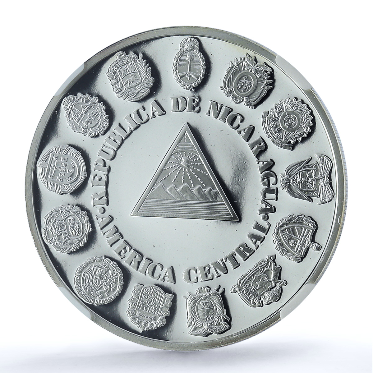 Nicaragua 1 cordoba Ibero-American KM-77 Dos Mundos PF 69 NGC silver coin 1991 Nicaragua 1 cordoba Ibero-American KM-77 Dos Mundos PF 69 NGC silver coin 1991
