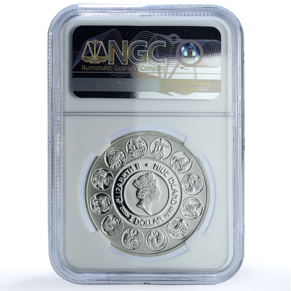 Niue 1 dollar Aquarius KM-505 Mucha Zodiac Signs Art PF 70 NGC silver coin 2010
