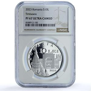 Romania 10 lei Timisoara KM-513 City Architecture PF 67 NGC silver coin 2023