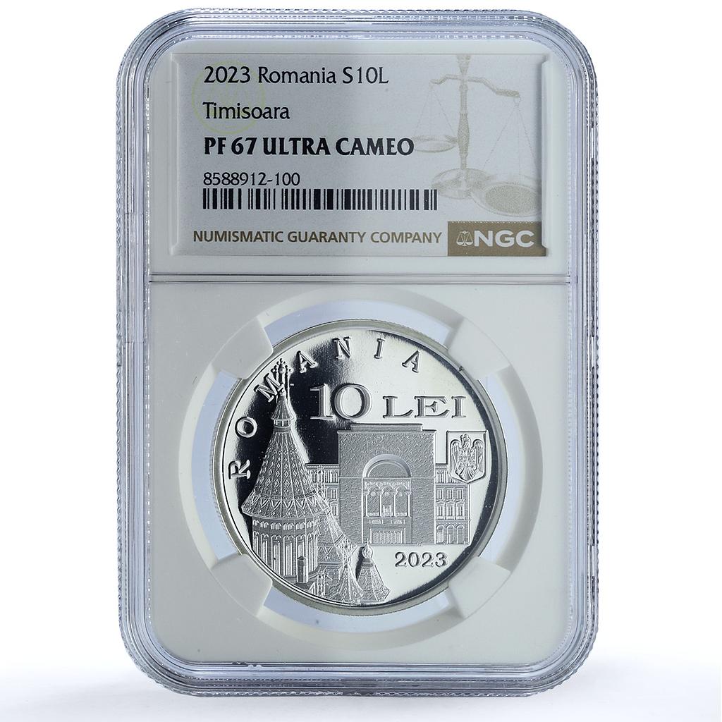 Romania 10 lei Timisoara KM-513 City Architecture PF 67 NGC silver coin 2023