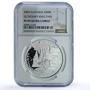 Slovakia 500 korun Kras Park KM-85 Flora Flower PF 69 NGC silver coin 2005
