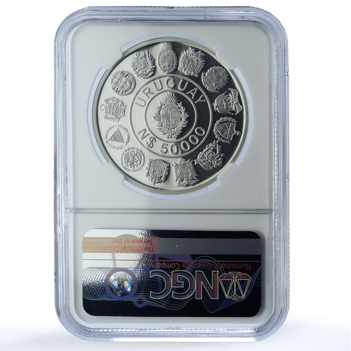 Uruguay 50000 pesos Ibero-American KM-100 Flags PF 69 NGC silver coin 1991 Uruguay 50000 pesos Ibero-American KM-100 Flags PF 69 NGC silver coin 1991
