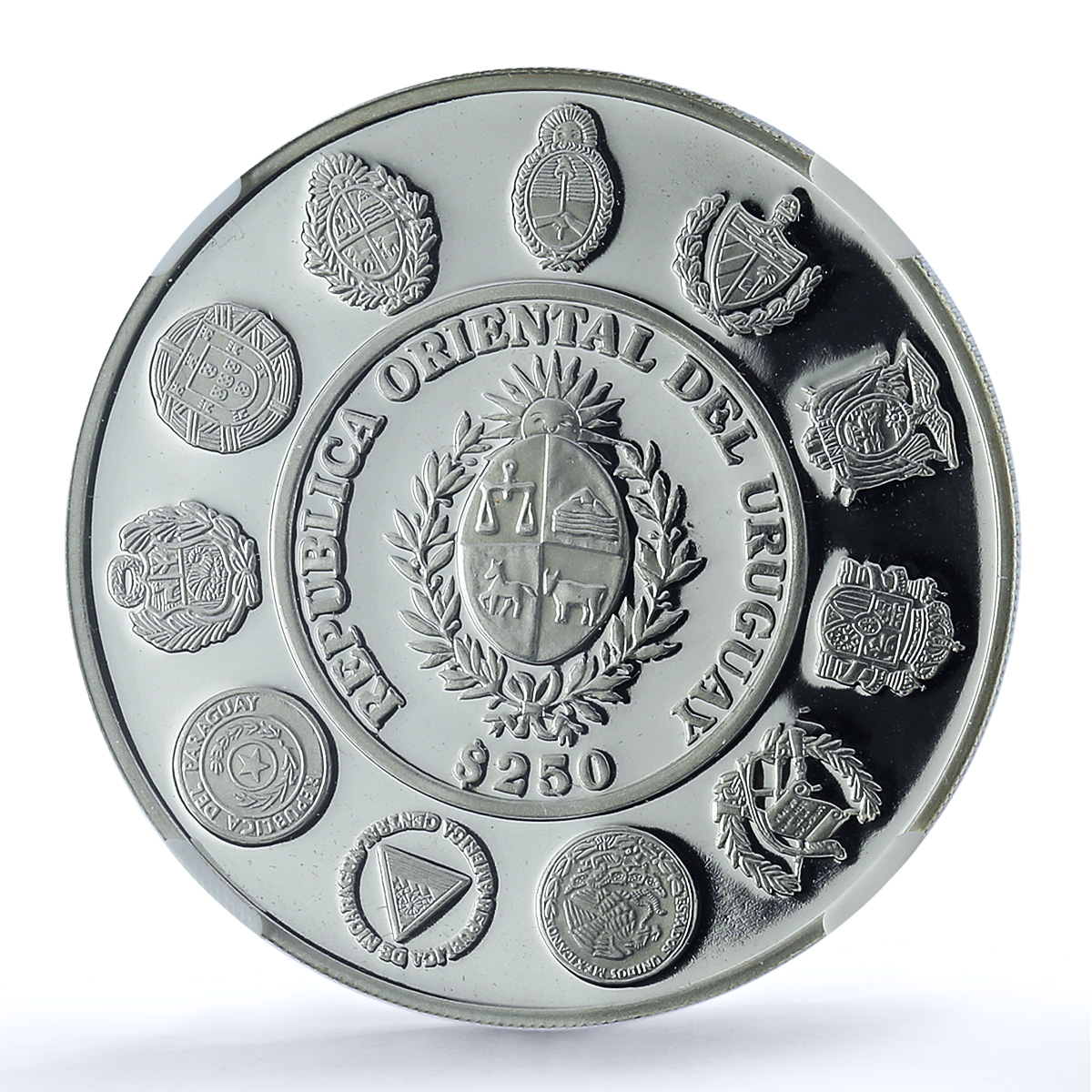 Uruguay 250 pesos Man Horse KM- 117 Ibero-American PF 69 NGC silver coin 2000