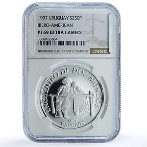 Uruguay 250 pesos Gauchos Ibero-American Dances PF 69 NGC silver coin 1997