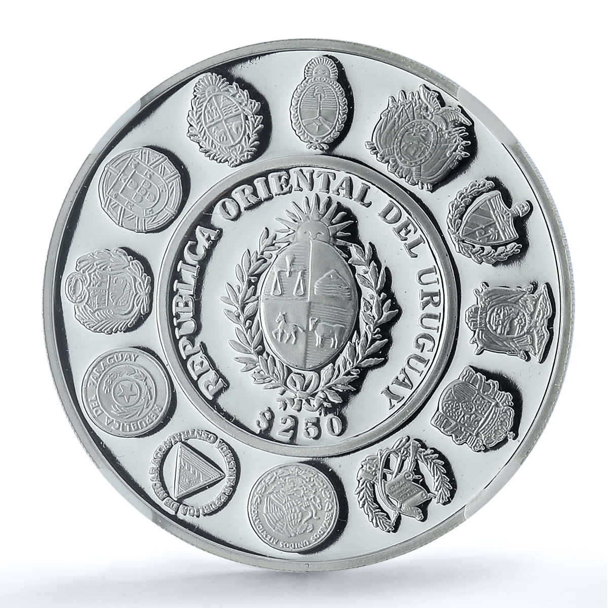 Uruguay 250 pesos Gauchos Ibero-American Dances PF 69 NGC silver coin 1997