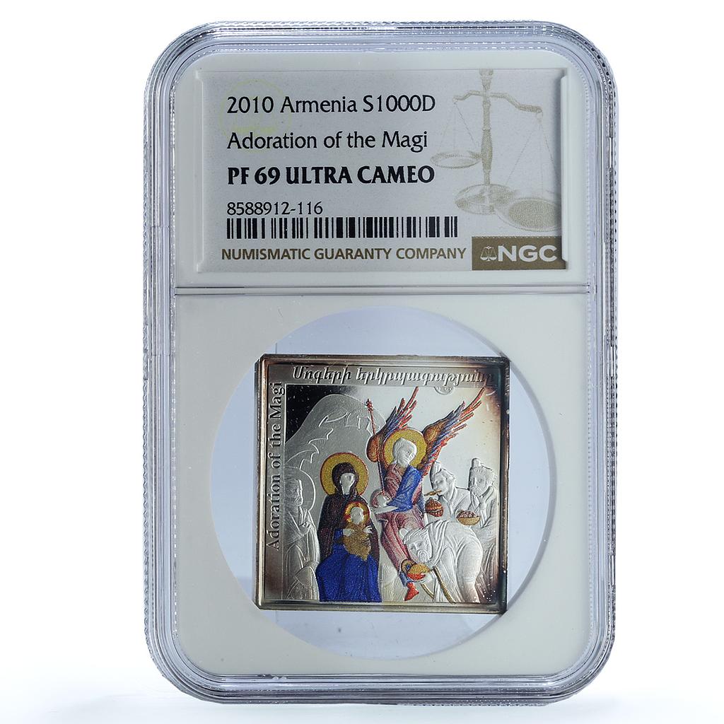 Armenia 1000 dram Adoration Magi KM-267 Religion Art PF 69 NGC silver coin 2010 Armenia 1000 dram Adoration Magi KM-267 Religion Art PF 69 NGC silver coin 2010
