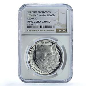 Artsakh Karabakh 1000 dram Leopard KM-19 Fauna Cat PF 69 NGC silver coin 2004