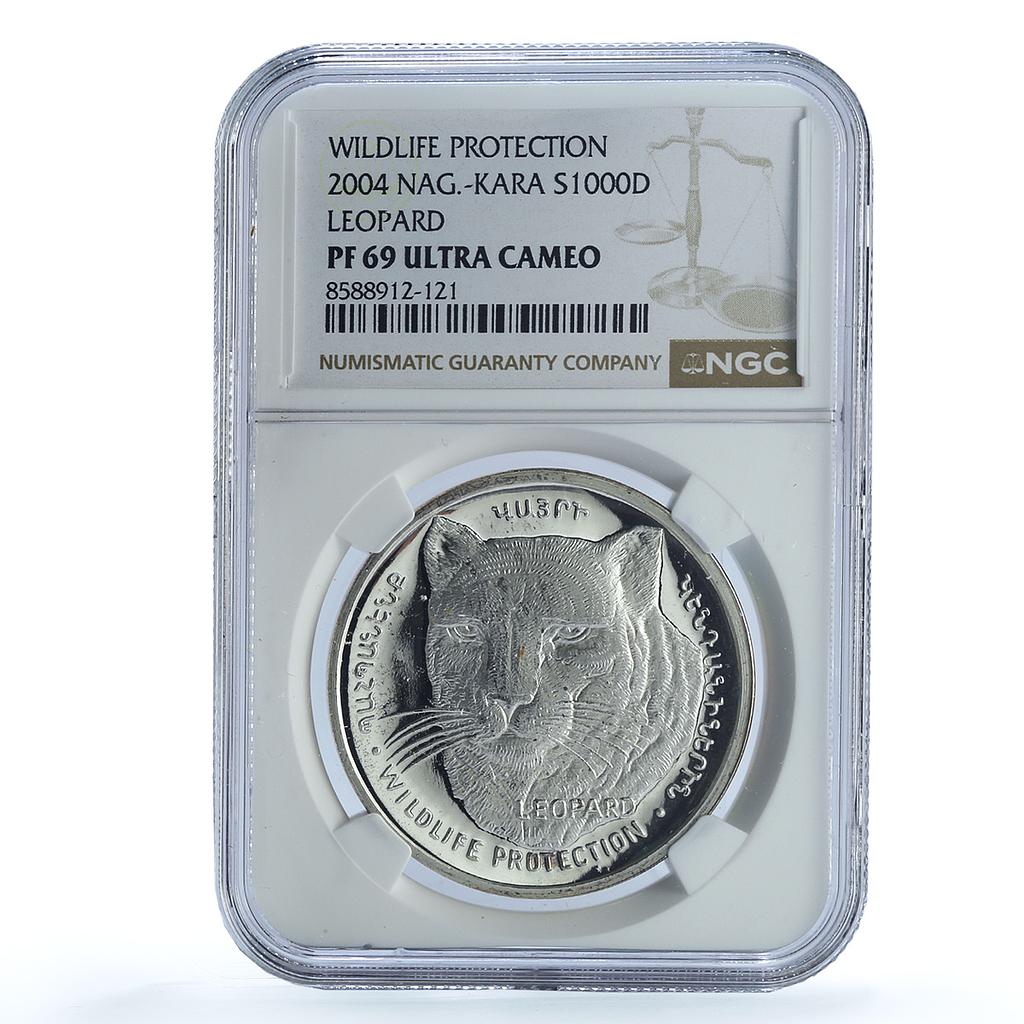 Artsakh Karabakh 1000 dram Leopard KM-19 Fauna Cat PF 69 NGC silver coin 2004