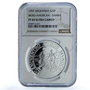 Argentina 25 pesos Zamba KM- 123 Ibero-American Dances PF69 NGC silver coin 1997