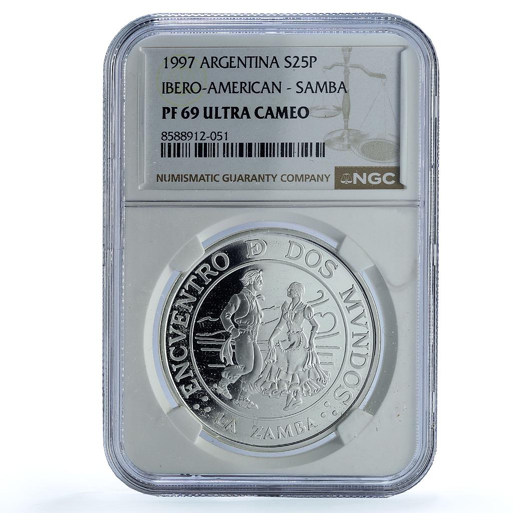 Argentina 25 pesos Zamba KM- 123 Ibero-American Dances PF69 NGC silver coin 1997