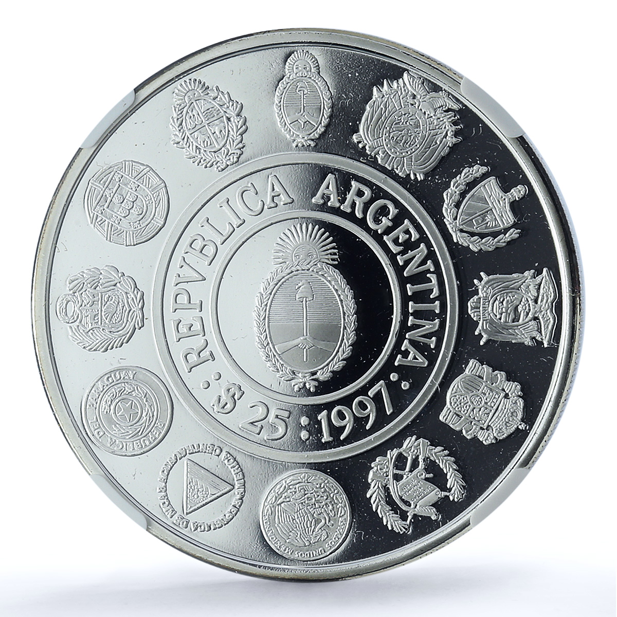 Argentina 25 pesos Zamba KM- 123 Ibero-American Dances PF69 NGC silver coin 1997