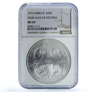 Turks Caicos Islands 20 crowns Queen Victoria KM-14 MS 69 NGC silver coin 1976