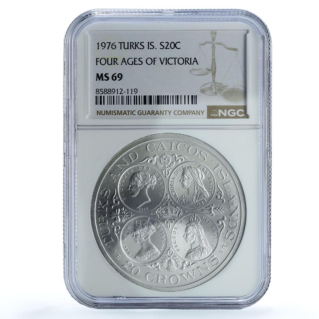 Turks Caicos Islands 20 crowns Queen Victoria KM-14 MS 69 NGC silver coin 1976 Turks Caicos Islands 20 crowns Queen Victoria KM-14 MS 69 NGC silver coin 1976