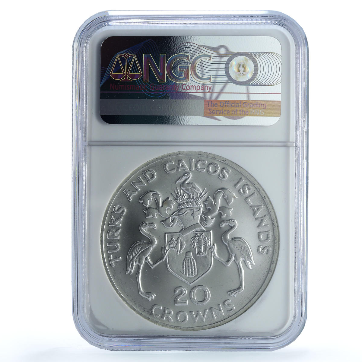 Turks Caicos Islands 20 crowns Churchill KM-2 MS 69 NGC silver coin 1974 Turks Caicos Islands 20 crowns Churchill KM-2 MS 69 NGC silver coin 1974