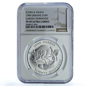 Ukraine 10 hryvnias Garden Dormouse KM-89 Fauna PF 69 NGC silver coin 1999
