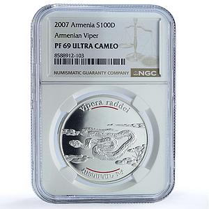Armenia 100 dram Viper KM-154 Red Book Fauna Snake PF 69 NGC silver coin 2007