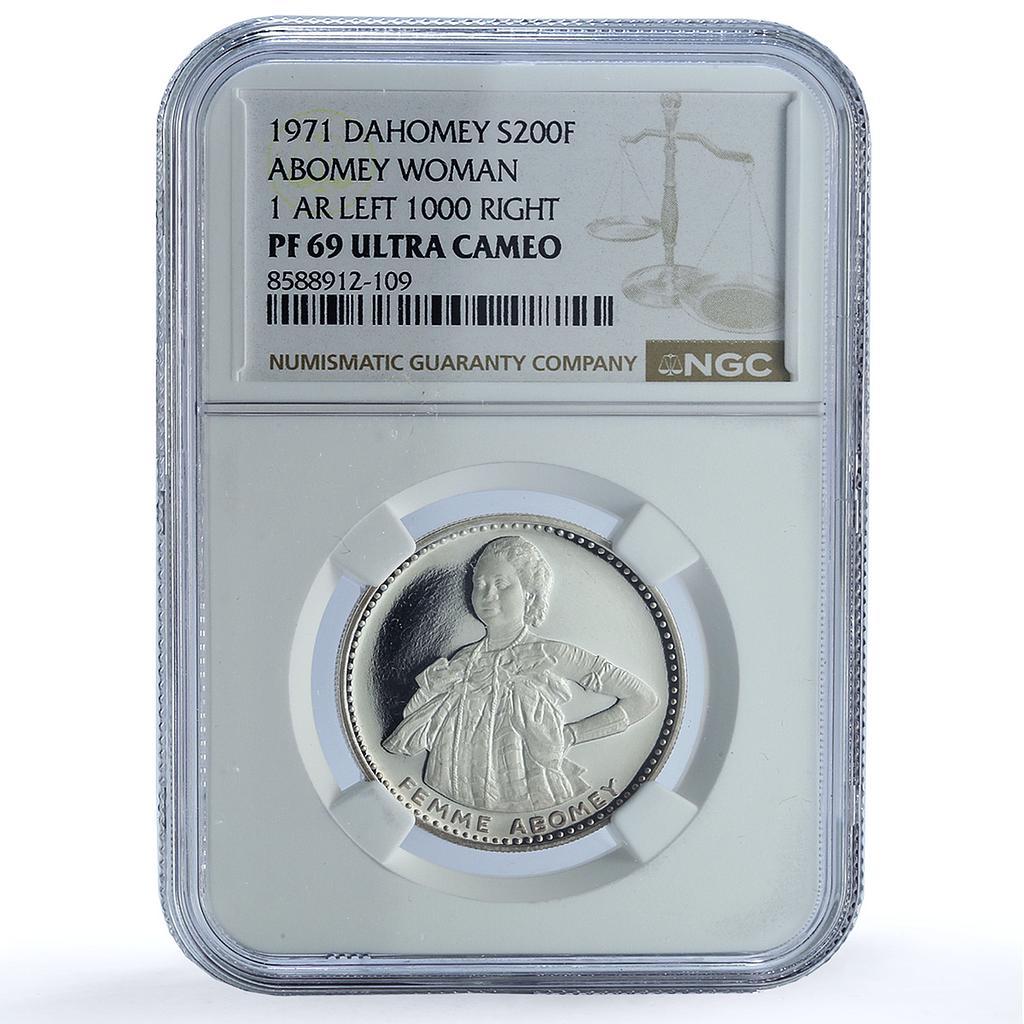 Dahomey Benin 200 francs Independence 1 AR Femme Abomey PF 69 NGC Ag coin 1971 Dahomey Benin 200 francs Independence 1 AR Femme Abomey PF 69 NGC Ag coin 1971