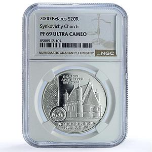 Belarus 20 roubles Synkovichy Fortress KM-68 Church PF 69 NGC silver coin 2000