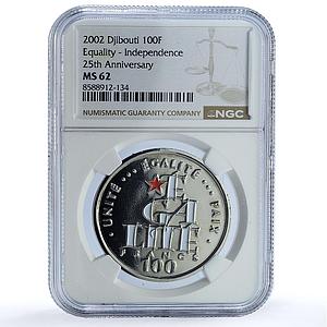 Djibouti 100 francs Independence KM-39 Egalite MS 62 NGC CuNi coin 2002
