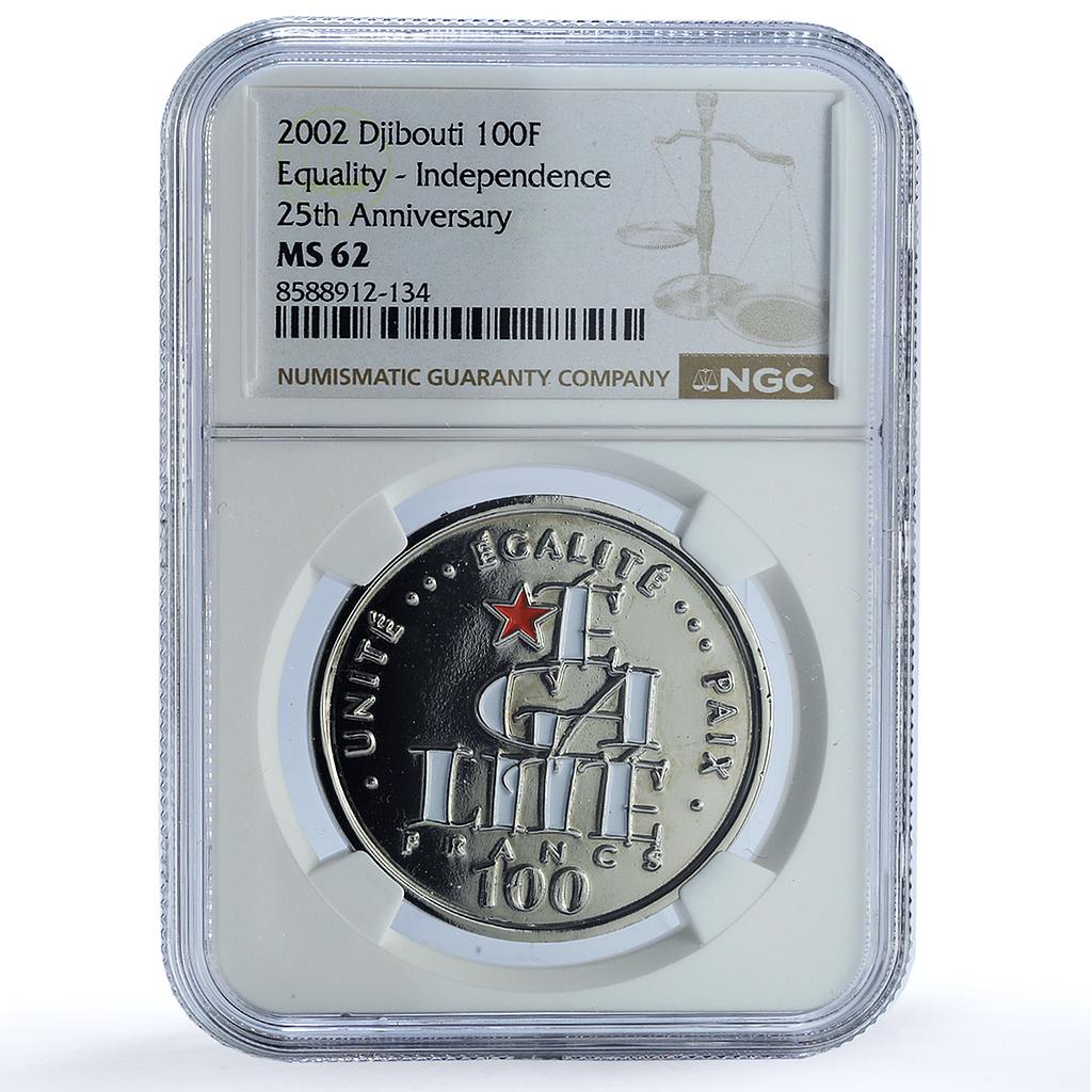 Djibouti 100 francs Independence KM-39 Egalite MS 62 NGC CuNi coin 2002 Djibouti 100 francs Independence KM-39 Egalite MS 62 NGC CuNi coin 2002
