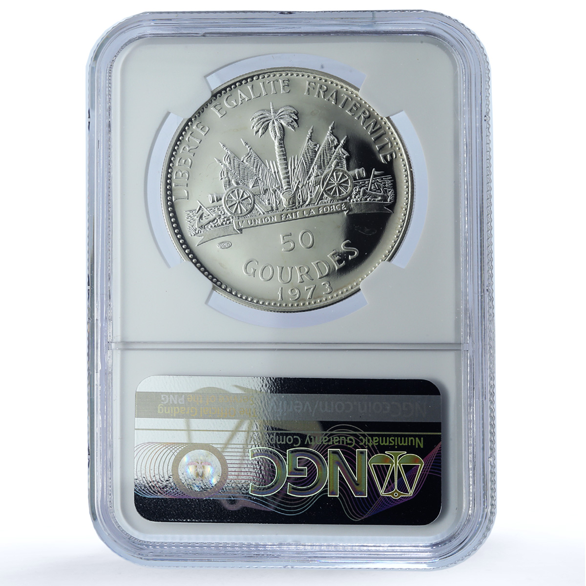 Haiti 50 gourdes Woman with Shell Mark Left KM-104.1 PF 68 NGC silver coin 1973